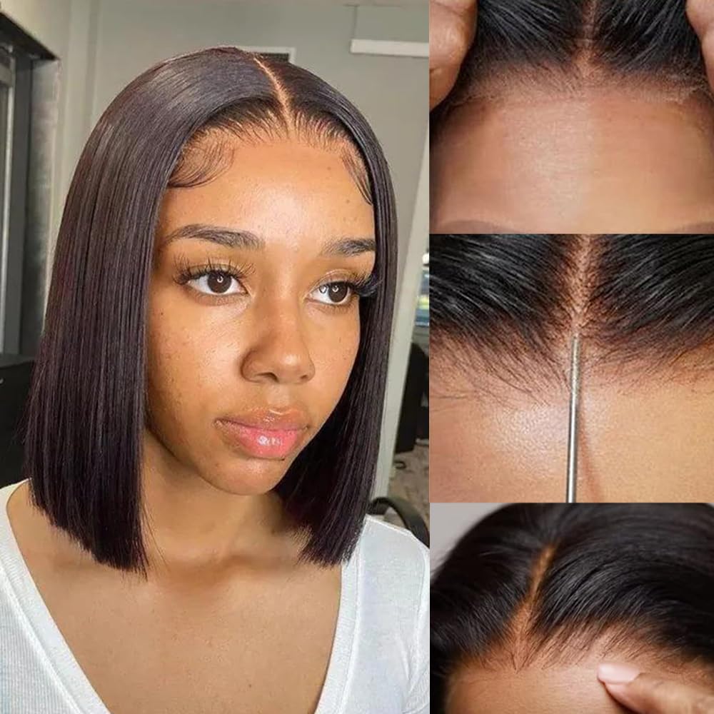 Qangelabeauty Wear and Go Glueless Bob Wig, 14 Inch, 180% Density, Human Hair, Natural Black, No Shedding, No Tangle, Adjustable