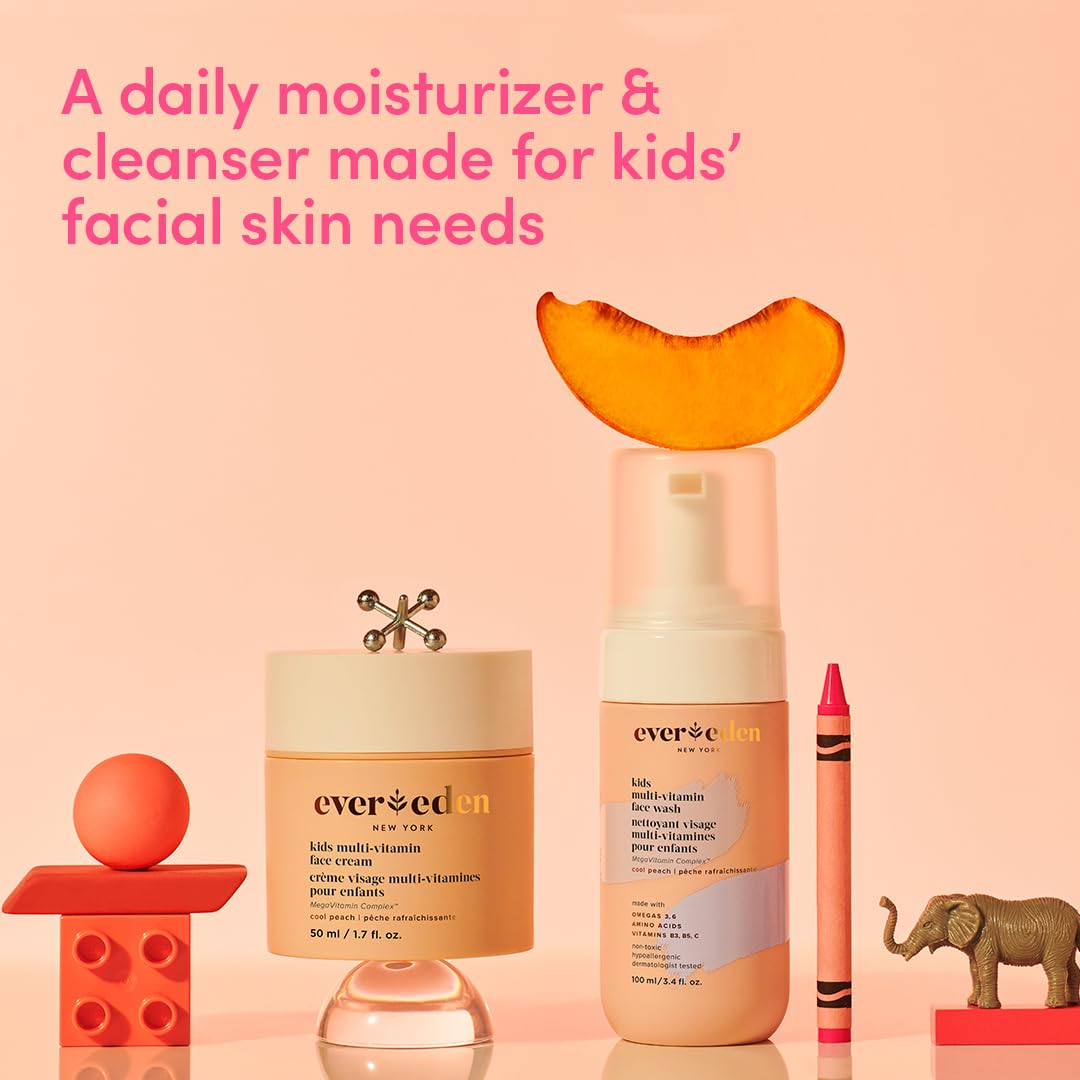 Evereden Happy Kids Skin & Lips Routine - Multi-Vitamin Kids Face Wash & Kids Face Cream & Tinted Lip Oil Set - Clean & Vegan Sk