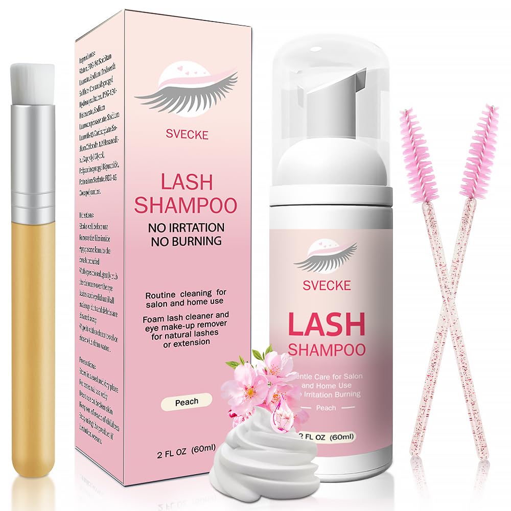 SVECKE Lash Shampoo Kit for Eyelash Extension, Eyelash Shampoo 2 fl.oz / 60ml, Eyelash Extension Cleanser, Lash Eyelid Foam Clea