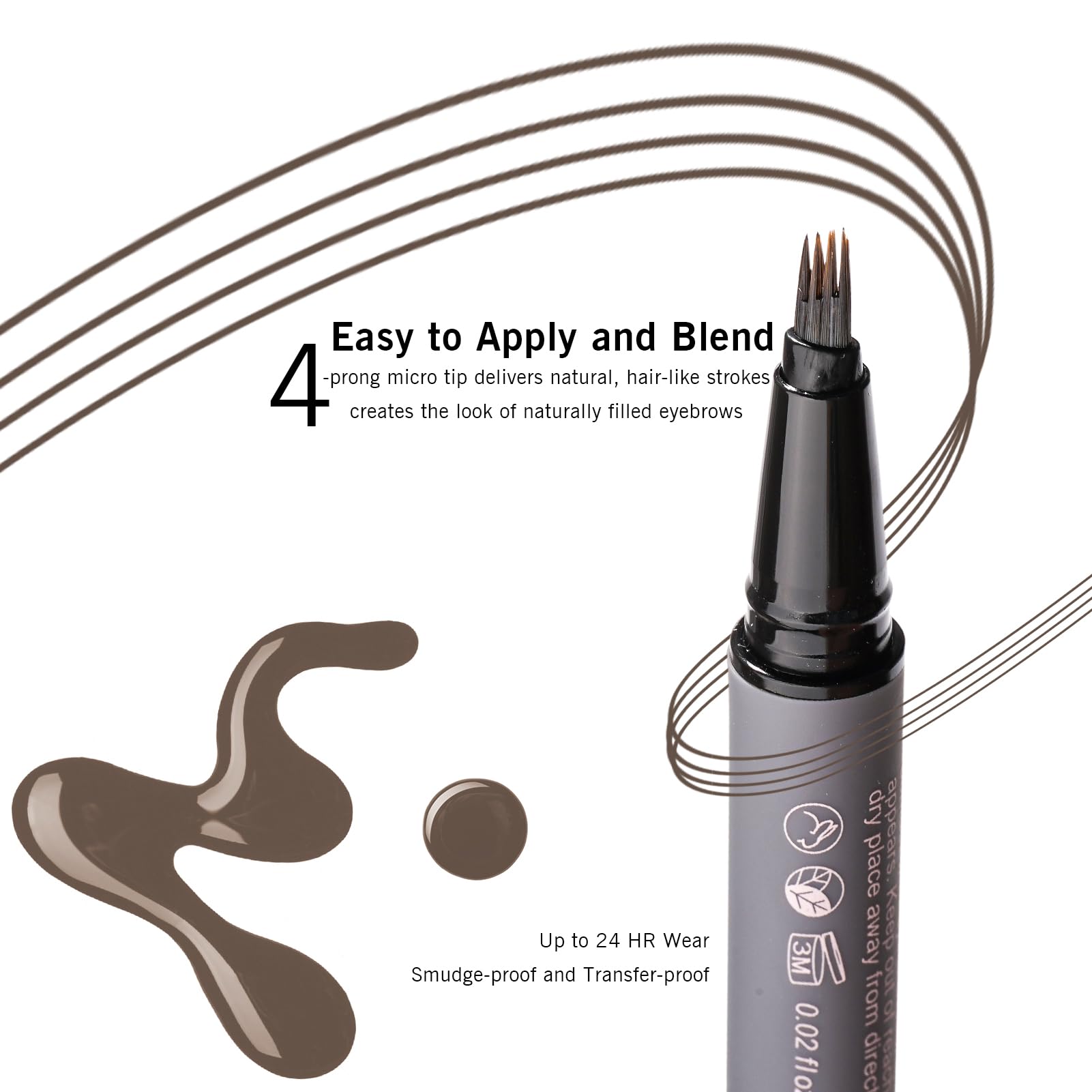 4-Fork Tip Eyebrow Pencil Dark Brown, 4-Prong Micro-Fork Eyebrow Pen, Eyebrow Pencil Ensures Smudge-Free, All-Day Wear with a Na