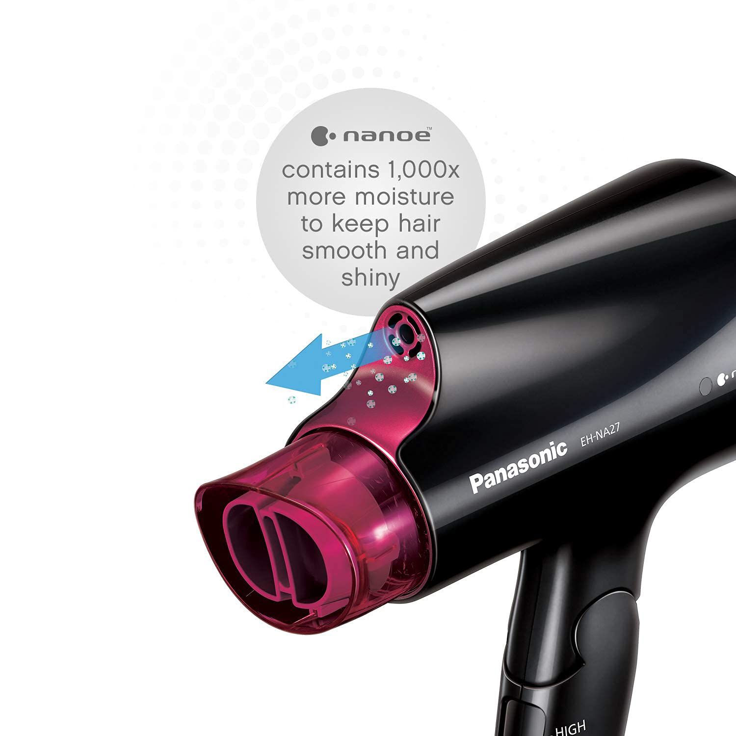 Panasonic Nanoe Compact Hair Dryer For Healthy-Looking Hair, 1400W Portable Hair Dryer With Folding Handling And Quickdry Nozzle