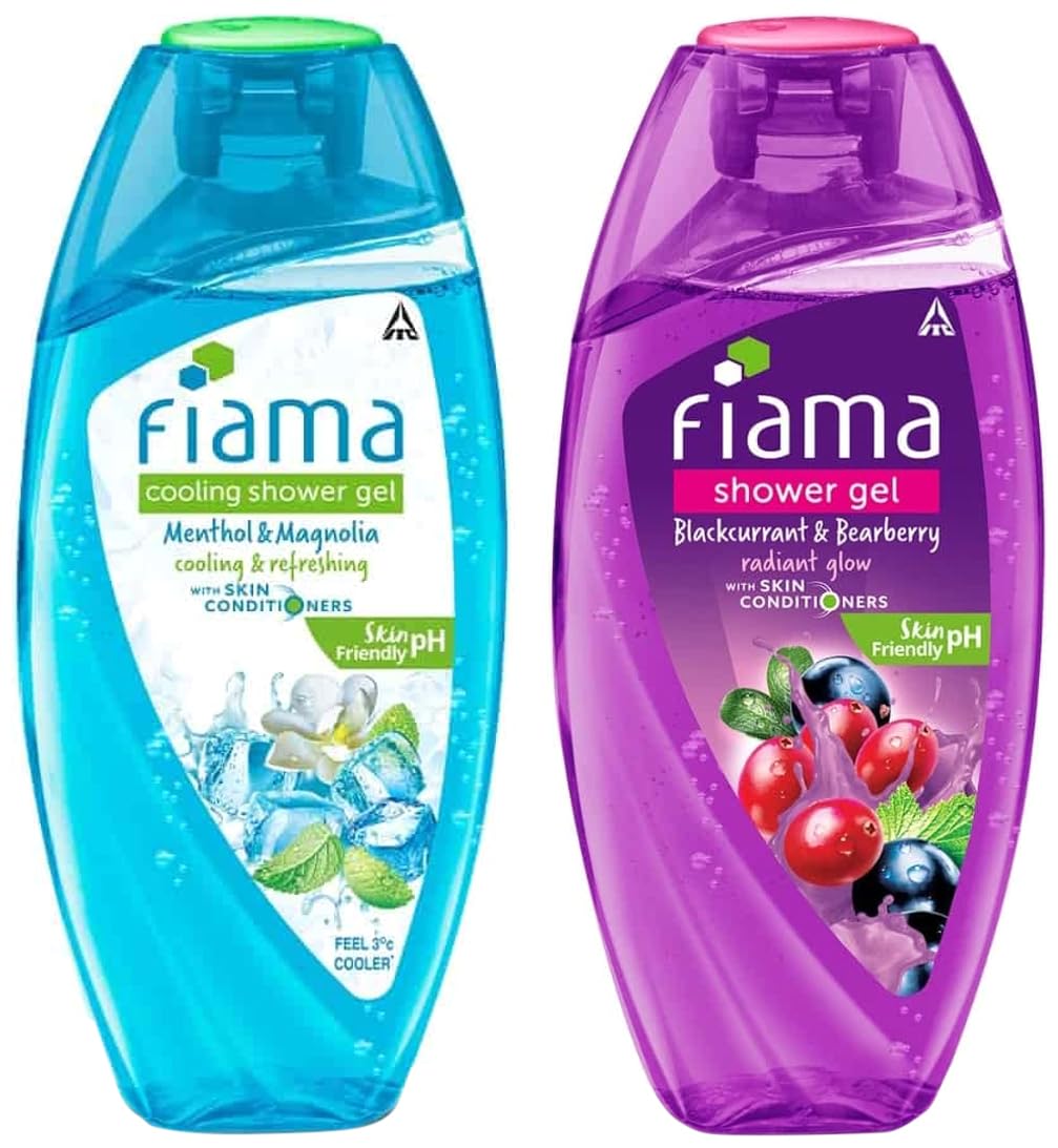 Fiama Cooling Shower Gel Menthol & Magnolia, 250Ml Bottle & Fiama Shower Gel Blackcurrant & Bearberry Body Wash With Skin Condit