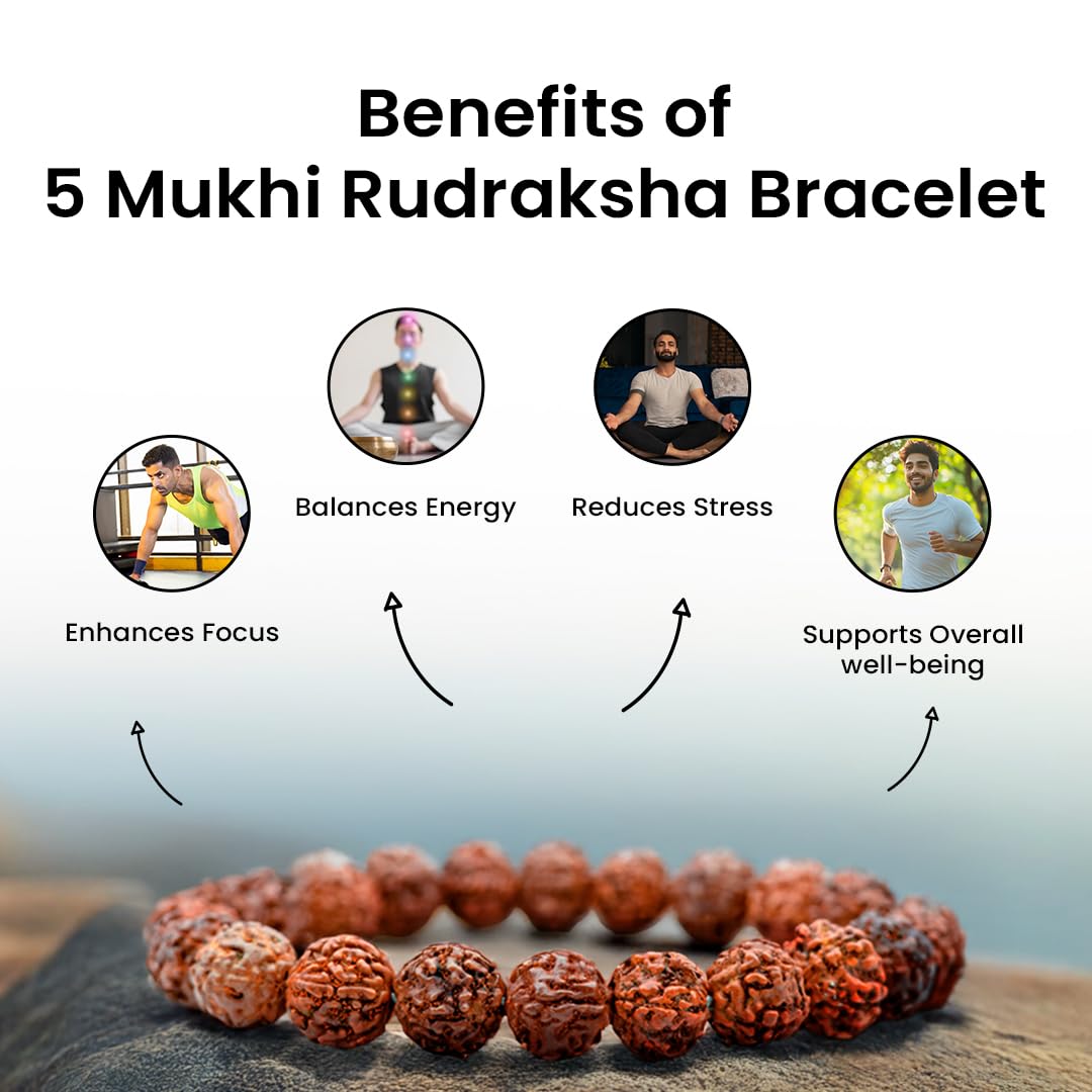 Astrotalk 5 Mukhi Rudraksha Bracelet | Spiritual Essence of Focus & Growth | Natural original Rudraksha Beads | Astrology Unisex