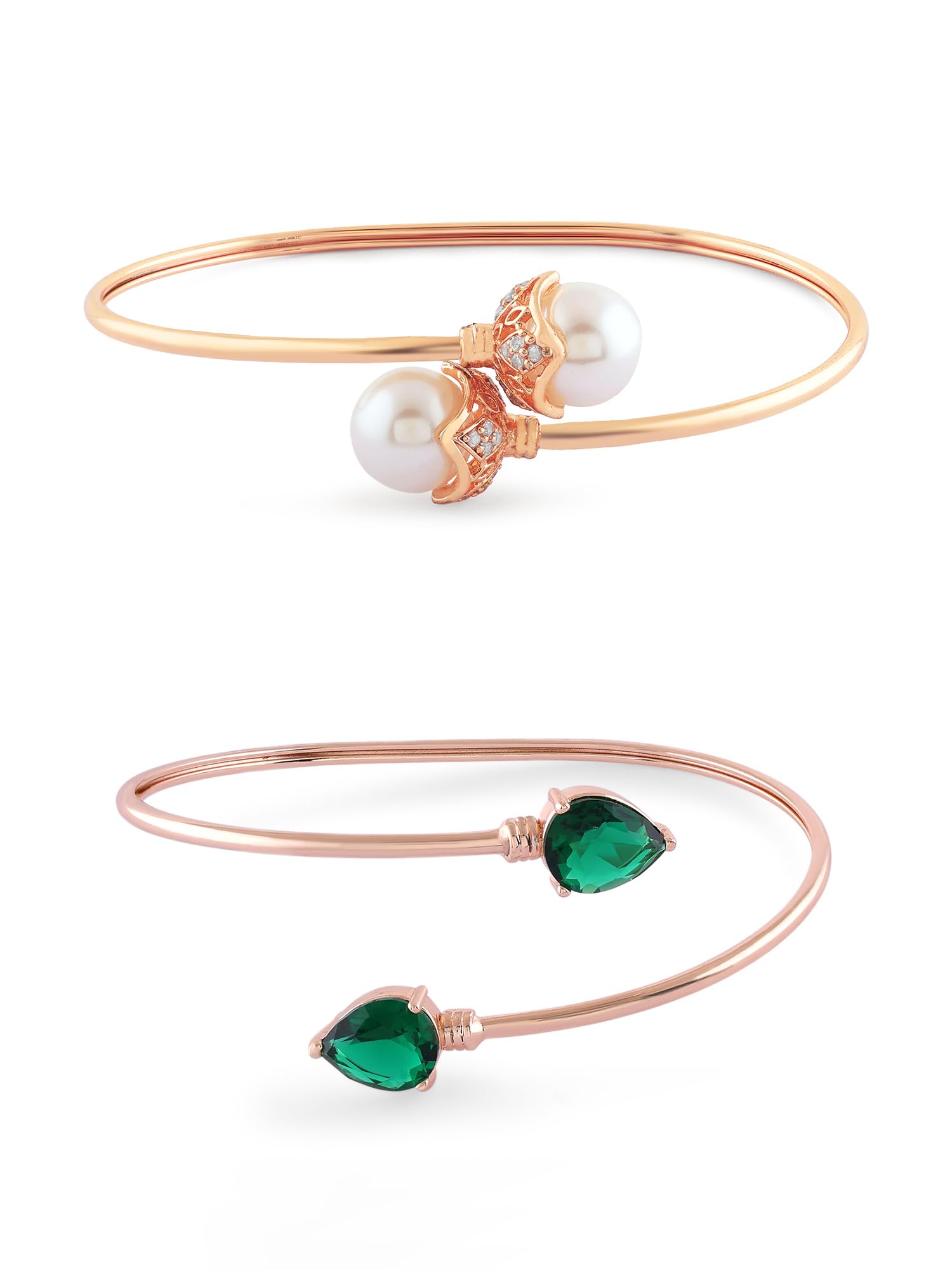 ZAVERI PEARLS Combo of 2 Rose Gold Tone Contemporary Bangle Style Kada Bracelet For WomenZPFK18391