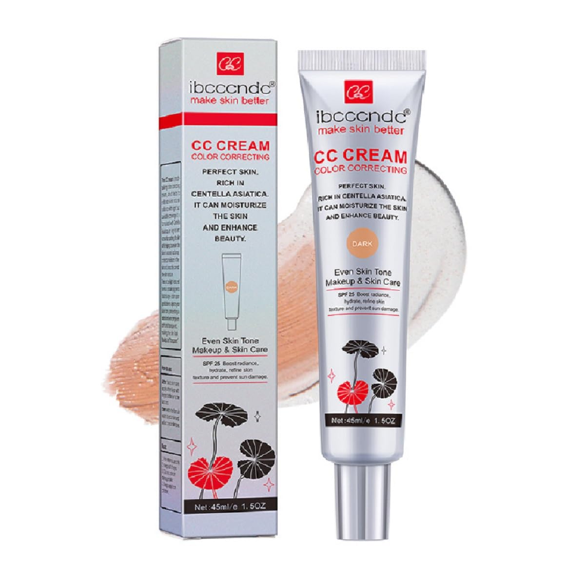 Color Correcting CC Cream with SPF 25,Full-Coverage Foundation,Hydrating Serum,Refine Skin Texture, Avoid Sun Damage (Dark, 45 m