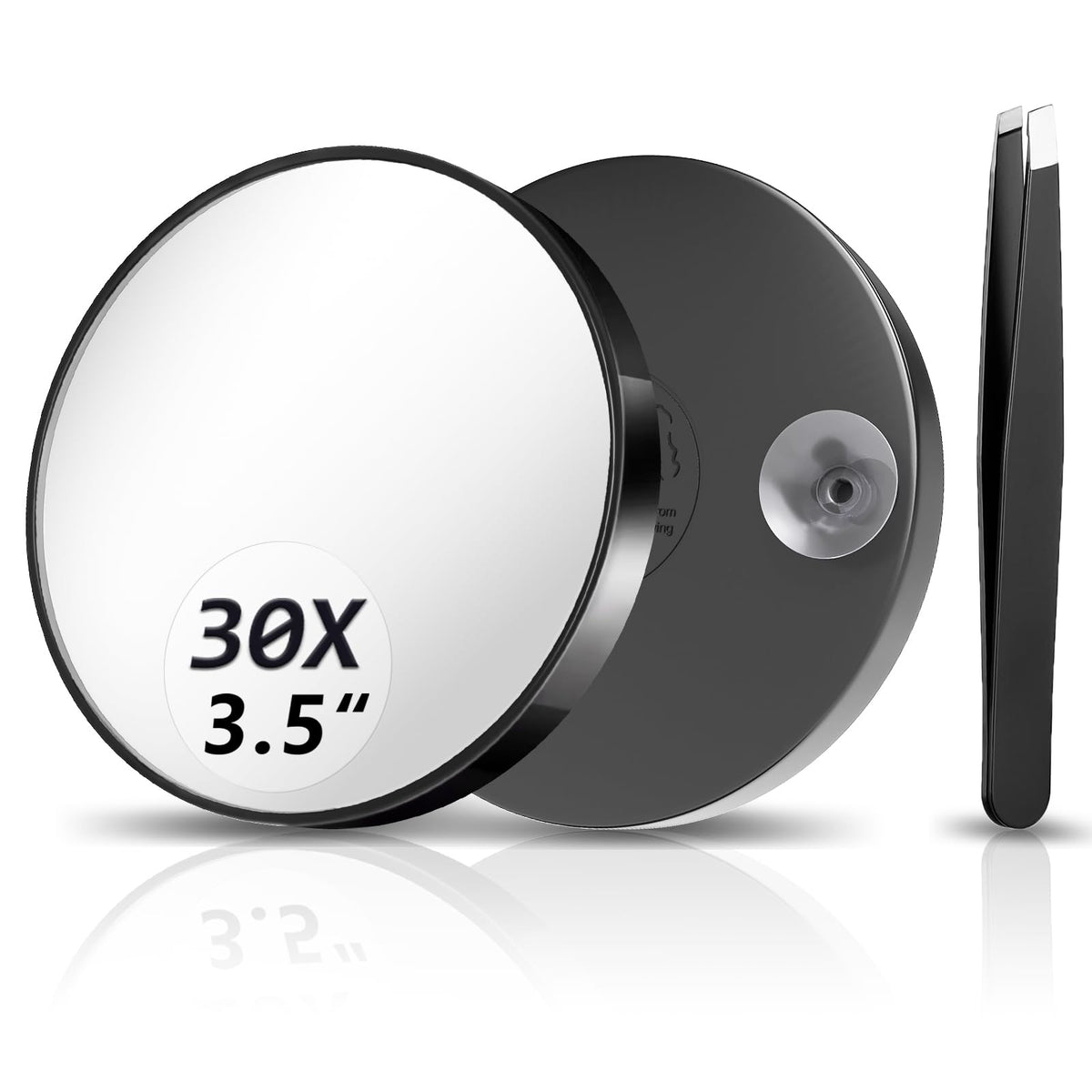 WOHOMIBAN 30X Magnifying Mirror, Magnified Mirror 3.5'' with Two Suction Cups and Tweezer, Travel Magnifying Mirror Set Comes wi