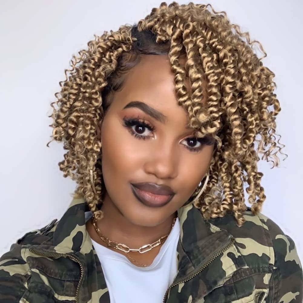 The BOHOBABE Crochet Passion Twist Hair Pretwisted 10 Inch Short Pre-looped Passion Twist Crochet Braiding Hair 8 Packs (27#)