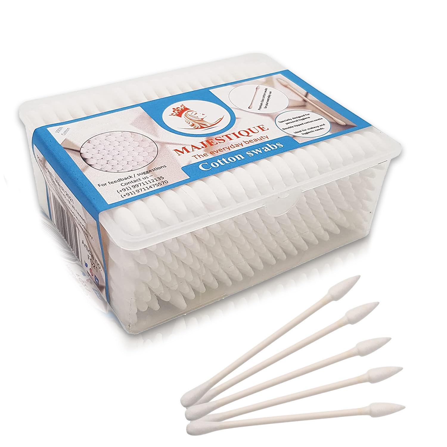 Majestique Paper Sticks Cotton Swabs Buds 2 Shape - Soft, Gentle On Face, Ear Cleaning, Makeup & Beauty Applicator, Nail Polish 