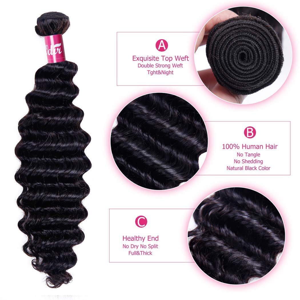 Brazilian Deep Wave Human Hair With Closure 26 28 60+20 Inch Unprocessed 9A Deep Curly Virgin Hair Weave 3 Bundles With 4  4 Lac