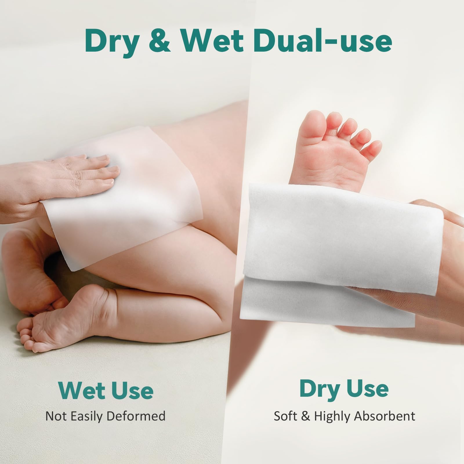 Disposable Face Towels - 100% Cotton Facial Tissues for Dry and Wet Use, Biodegradable Wipes for Makeup Removal and Skin Cleansi