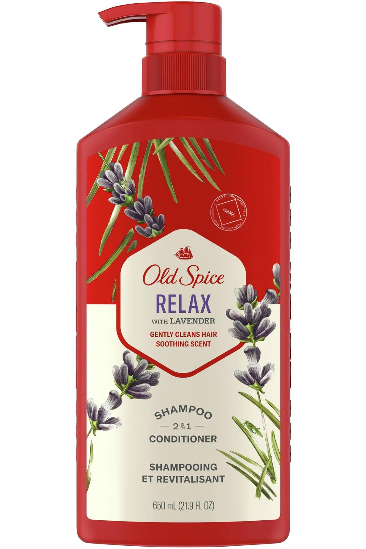 Old Spice 2 in 1 Shampoo and Conditioner, Relax with Lavender Scent, 21.9 Ounce Pump Bottle (Pack of 2)