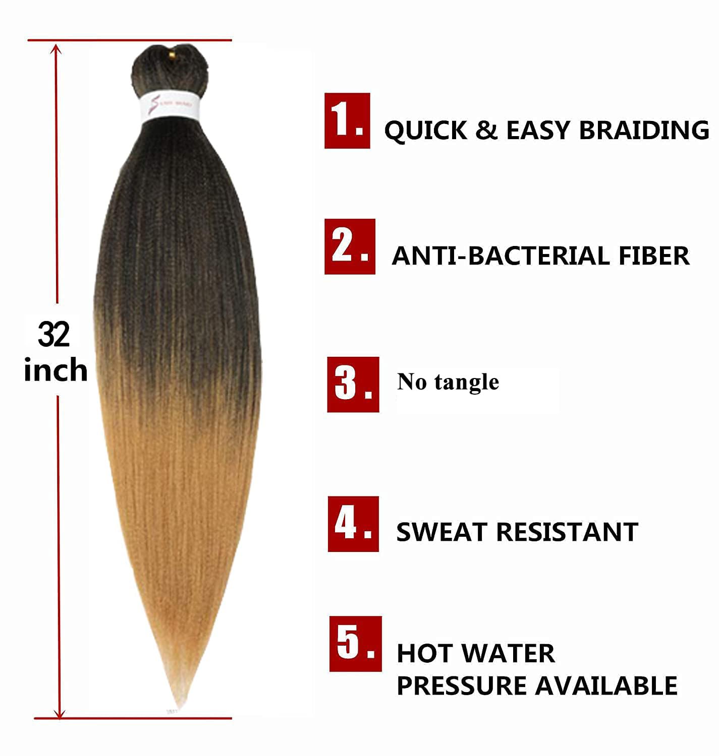 Pre-Stretched Braiding Hair Extension Professional Crochet Braiding Hair 32 Inch 8 Packs Hot Water Setting Perm Yaki Synthetic H