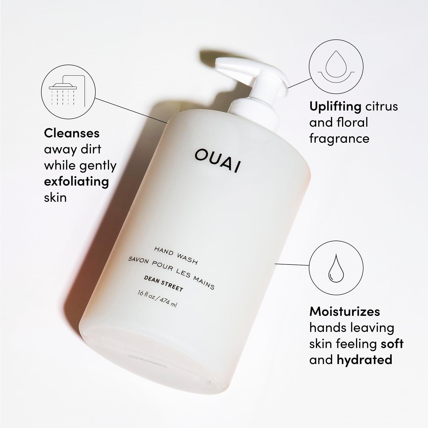 Ouai Hand Wash - Liquid Hand Soap With Jojoba, Avocado, & Rose Hip Oil For Replenished Skin - Gentle Exfoliating Bathroom + Kitc