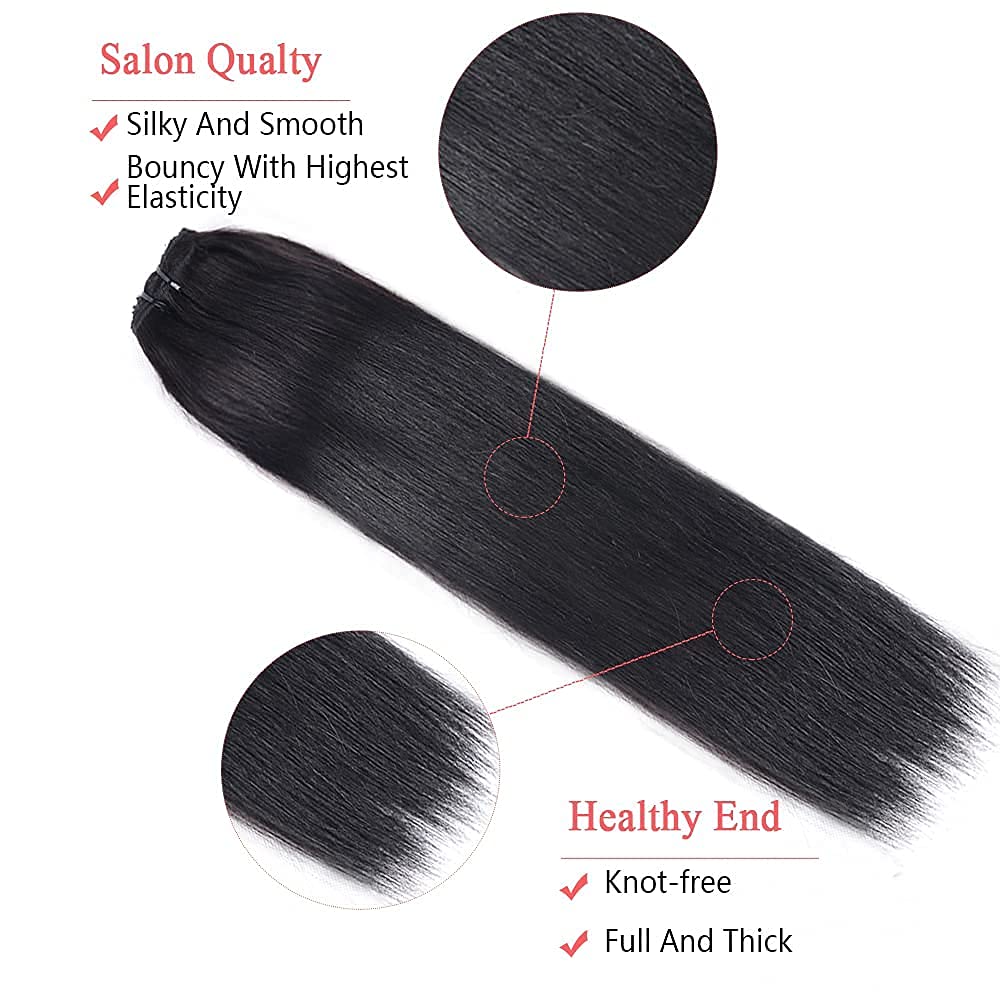 Straight Clip in Hair Extensions for Black Women Brazilian Human Hair Extensions 8Pcs Remy Hair Extensions Clip in Human Hair wi