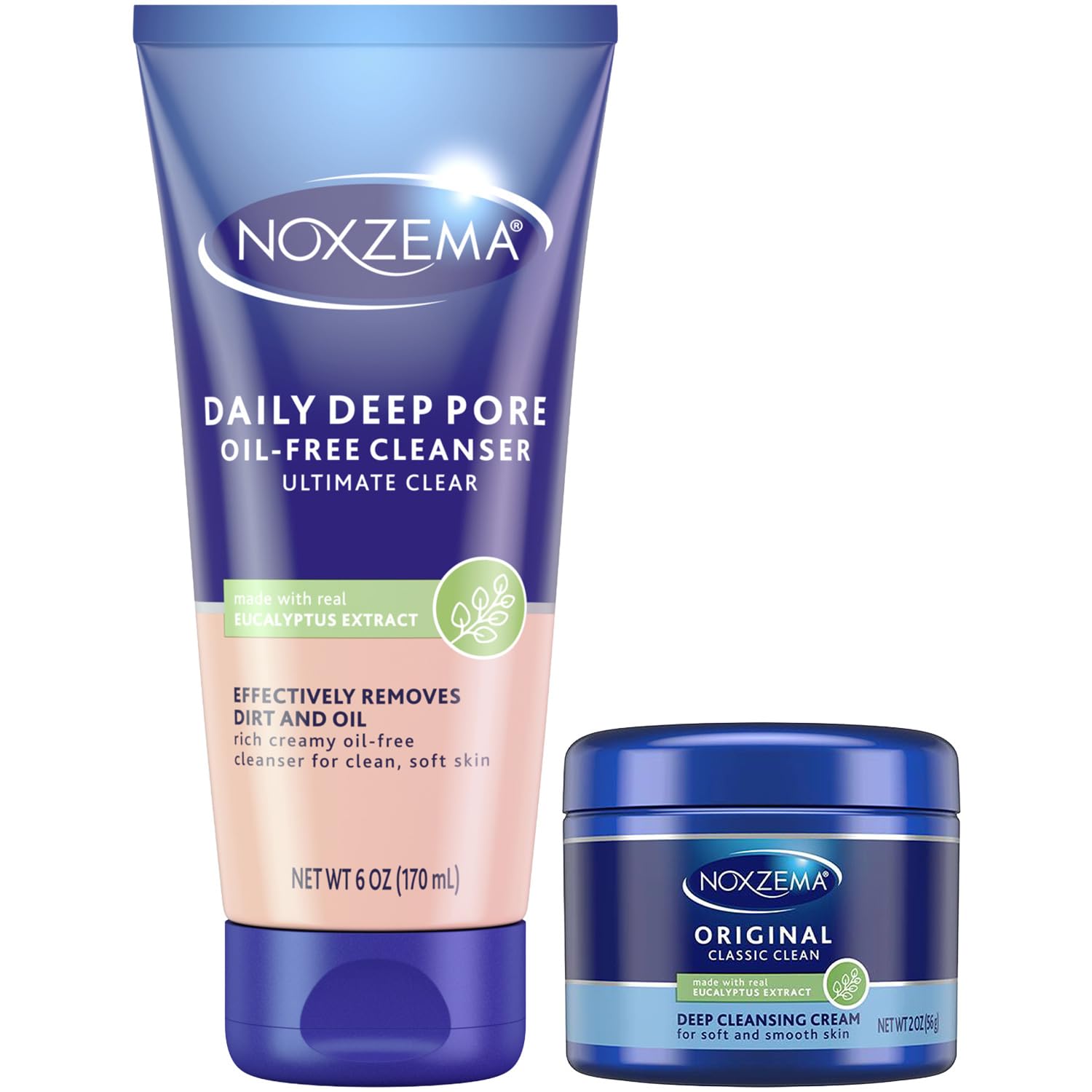 Noxzema Daily Deep Pore OilFree Cleanser + Original Deep Cleansing Cream with Real Eucalyptus Extract for Clean, Soft Skin