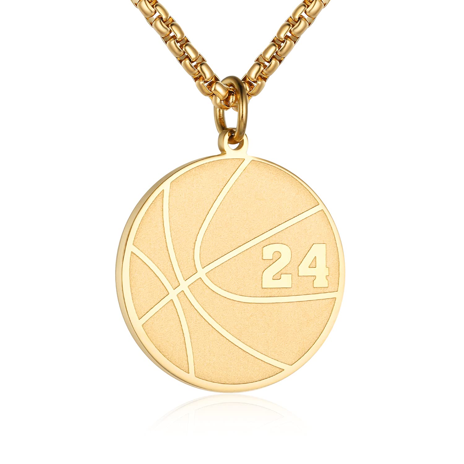 Susook Basketball Number Necklace for Men Gold Stainless Steel Basketball Pendant Sport Jewelry Gifts for Men(24)