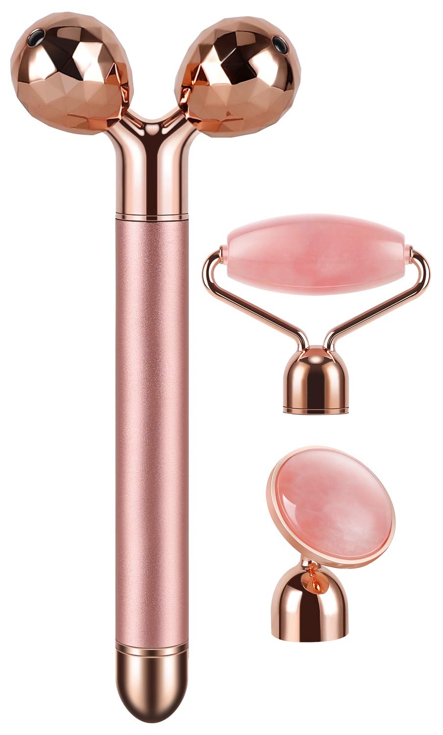DANGSHAN 3-in-1 Electric Jade Roller 3D Roller Facial Roller & Face Massager, Rose Quartz