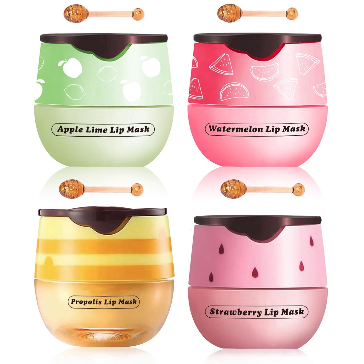 4 Pcs Honey Lip Balm, Strawberry Apple Watermelon Lip Mask, Moisturizing Lip Sleeping Mask, Hydrate Repair Prevent Dry Cracked L