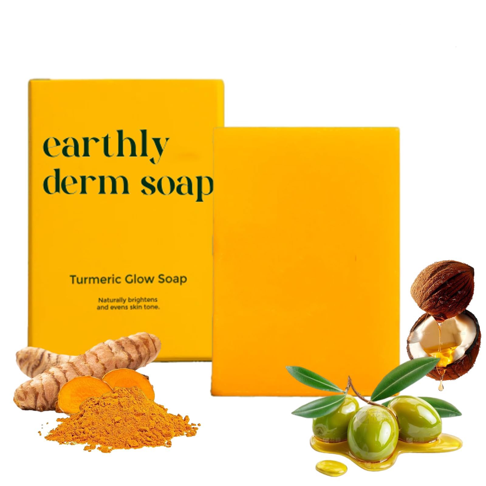 Earthly Derm Turmeric Glow Soap, Handmade Turmeric Cleansing Soap, Body Skin Care Handmade Soap, Gentle Formula for All Skin Typ