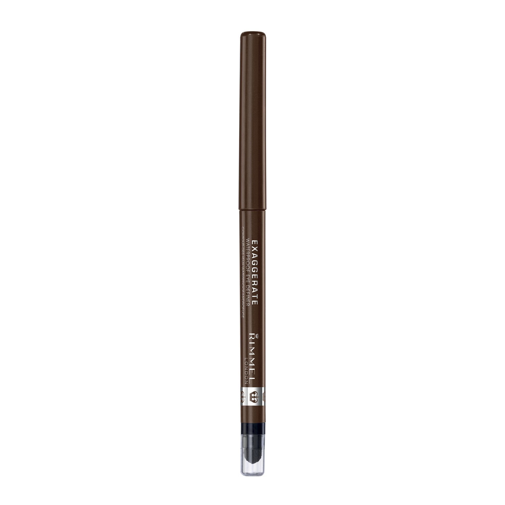 Rimmel London Exaggerate Waterproof Eye Definer Eyeliner, Highly Pigmented, Long-Wearing, Built-In Smudger, 212, Rich Brown, 001