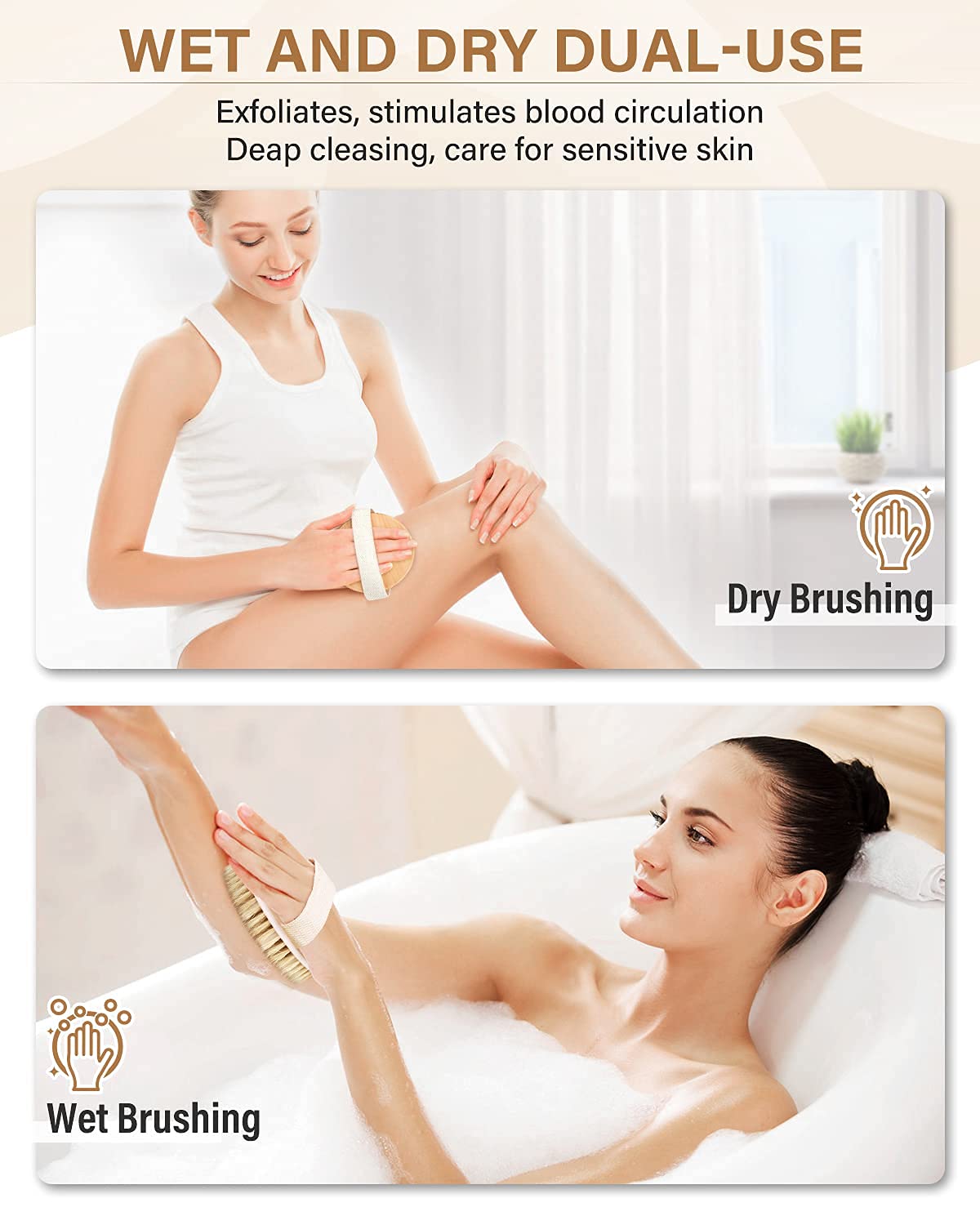 Dry Brushing Body Brush, Popchose Exfoliating Body Brush For Beautiful Skin, Body Scrubber For Cellulite And Lymphatic Drainage,