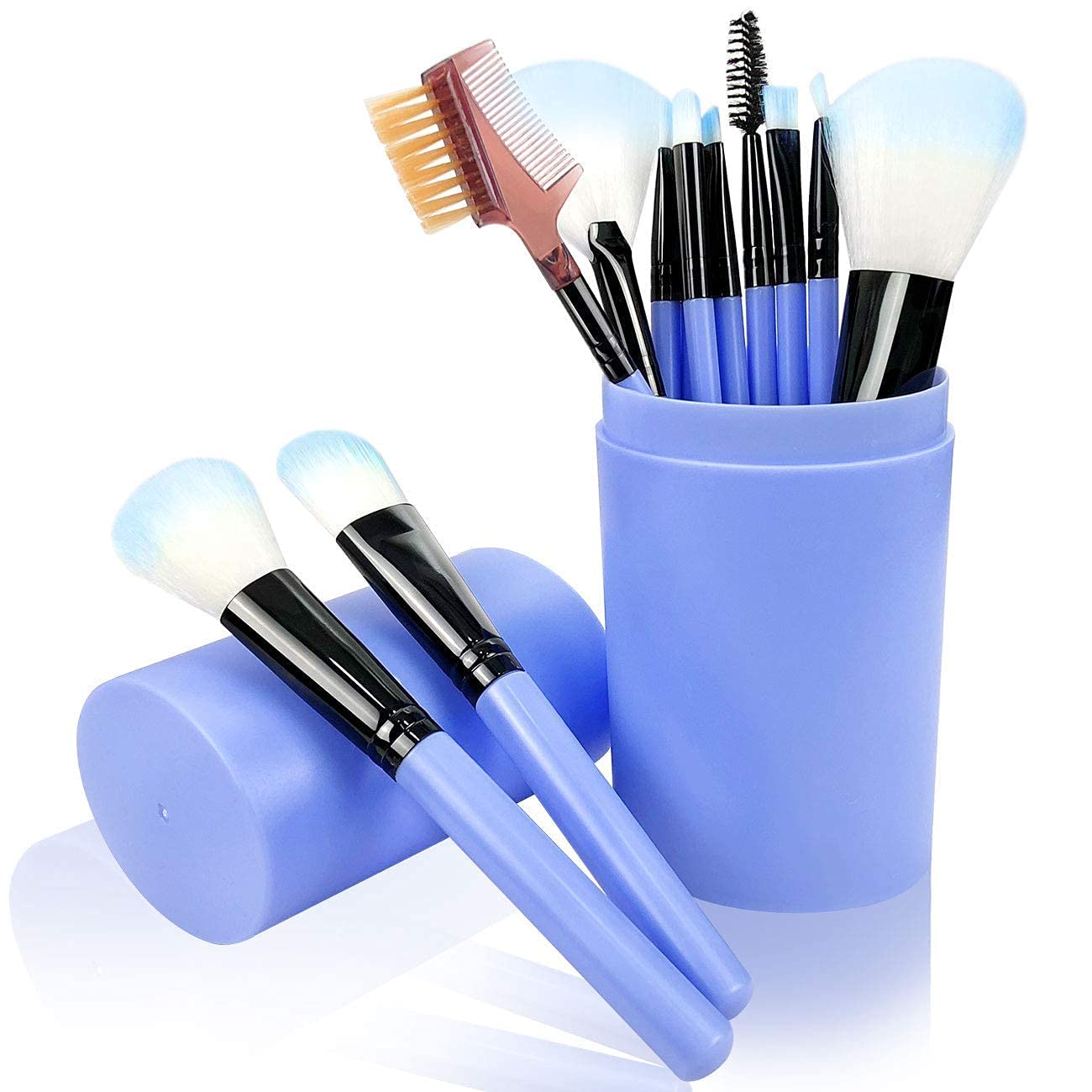 Datnasayad Makeup Brush Set With Storage Barrel  Pack Of 12 (Sky Blue)
