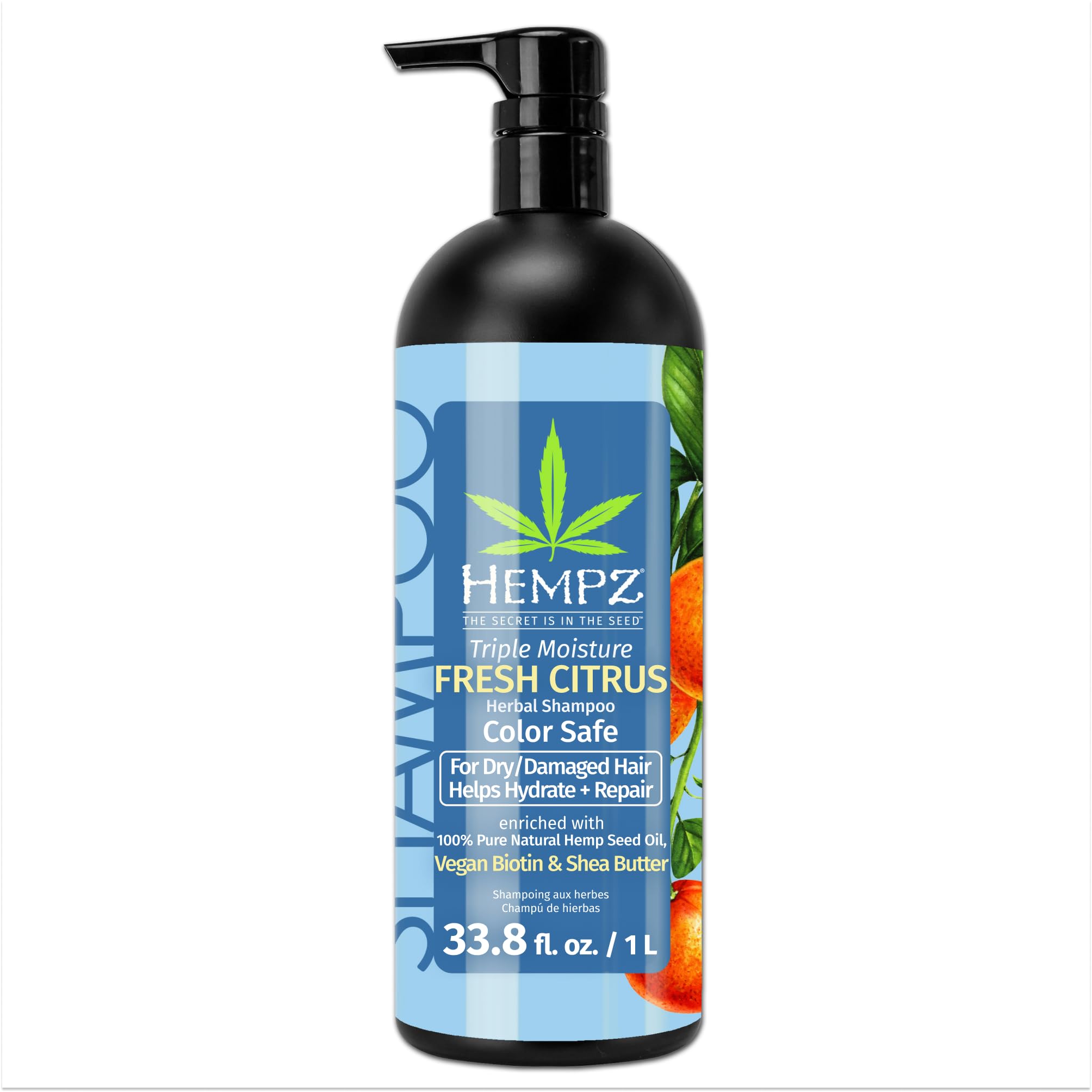 Hempz Biotin Hair Shampoo - Triple Moisture Fresh Citrus - Peach & Grapefruit - For Growth & Strengthening of Dry, Damaged and C