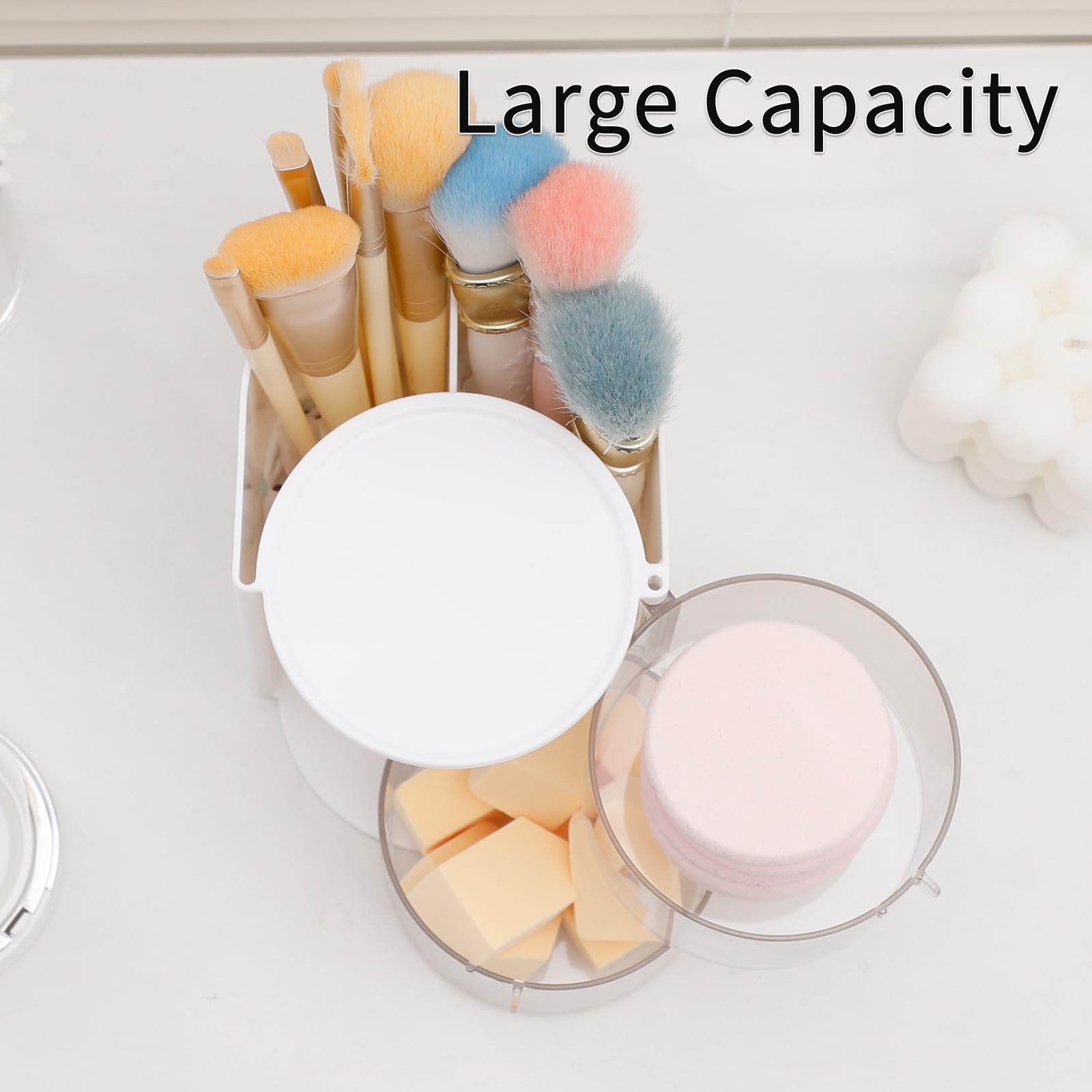 FABROK 2-Layer Clear Hair Accessories Organizer with Hair Brushes Holder, Rotatable Small Jewelry Box for Necklaces?Earring, Des
