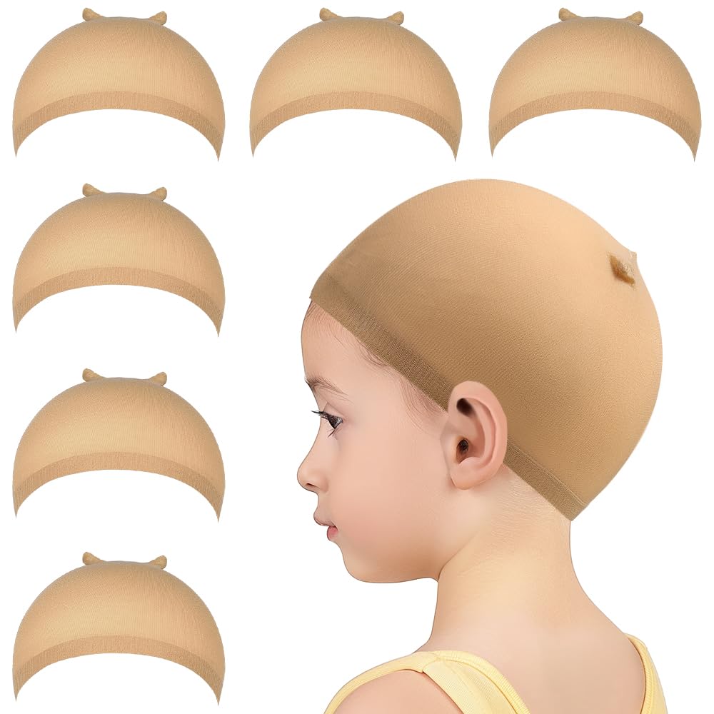 MORGLES 6PCS Small Wig Cap for Kids, Stretchy Stocking Caps for Wigs Nylon for Halloween, Cosplay, Party