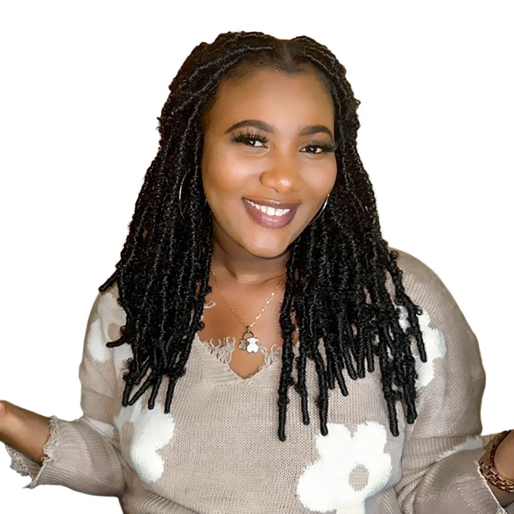 8 Packs Butterfly Locs Crochet Hair 14 Inch Light Weight Butterfly Faux Locs Crochet Hair Short Black Distressed Butterfly Locs,