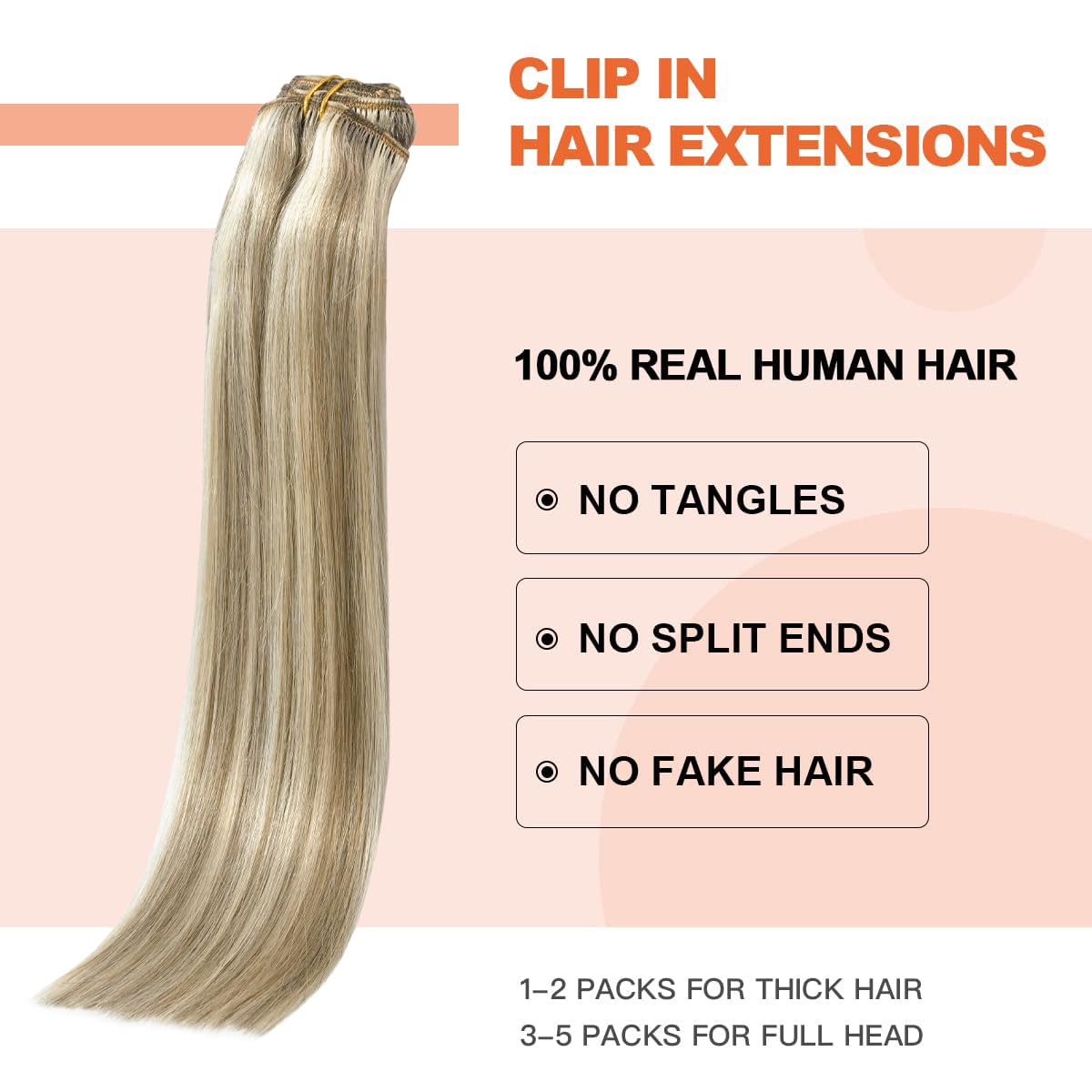 Ugotrays Blonde Clip In Hair Extensions Real Human Hair - 20 Inch 70G Ash Blonde Mixed Bleach Blonde Straight 7Pcs Double Weft -