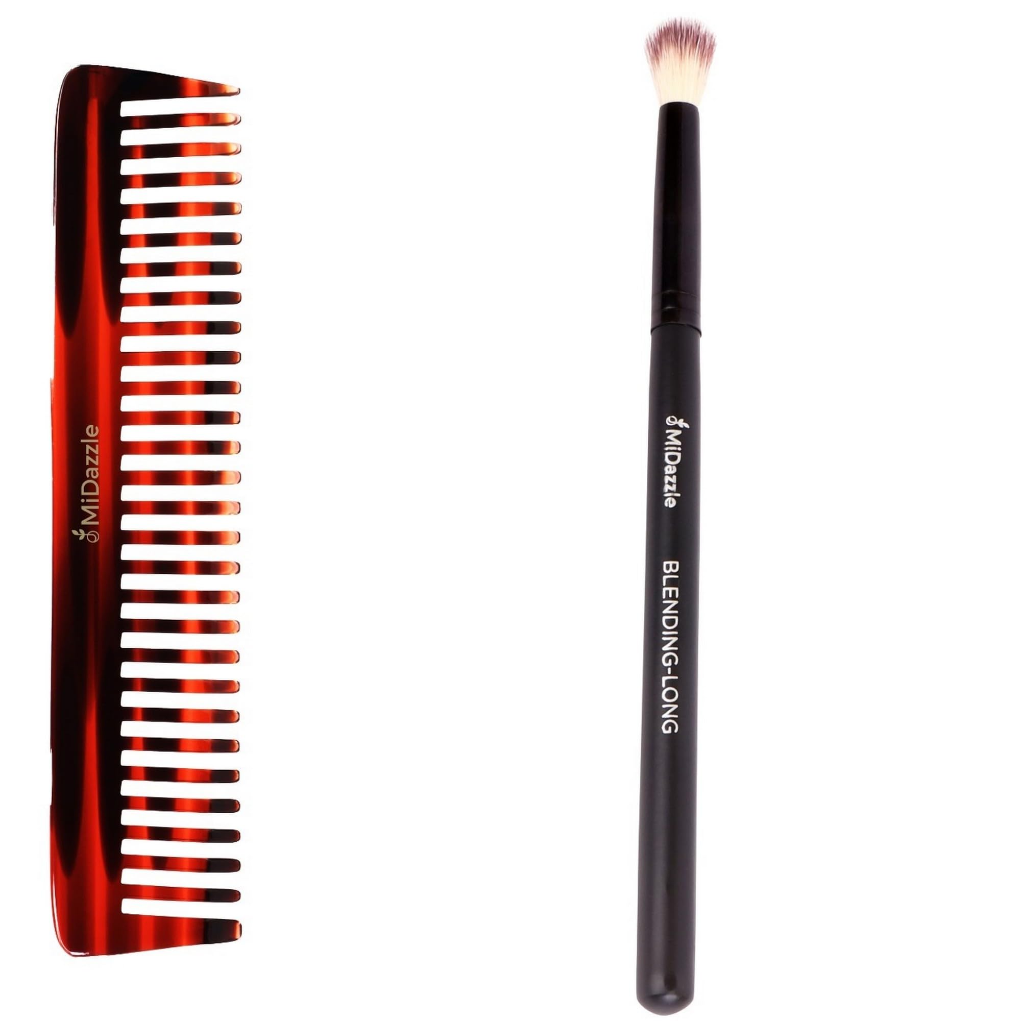 Midazzle Handcrafted Grooming Comb With Blending Makeup Brush, Set Of 2