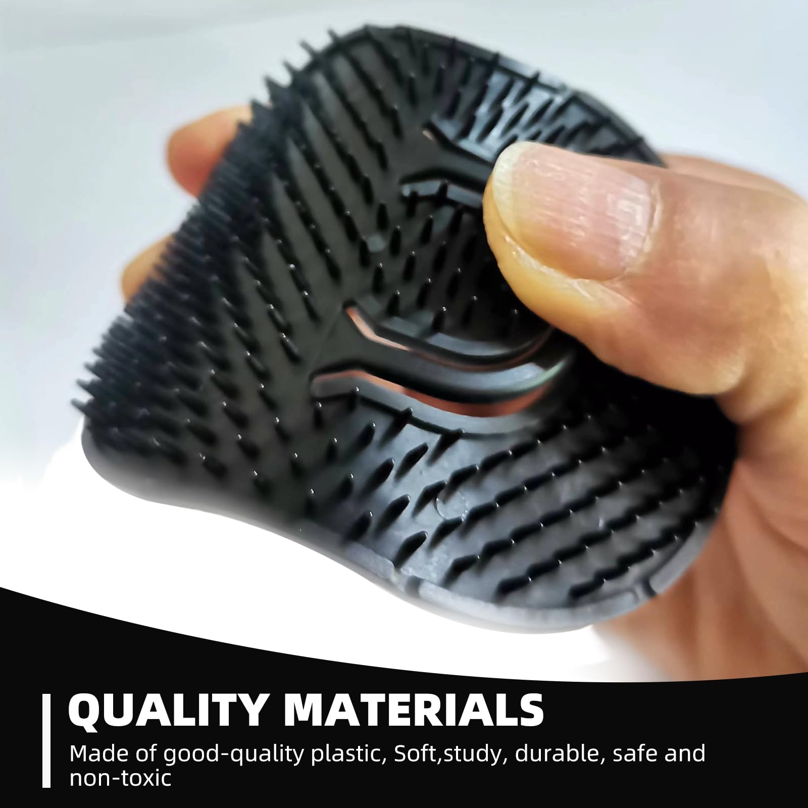 Soft 'N Style Pocket Palm Combs Set, 6 Plastic Shampoo & Scalp Massager Brushes, Black