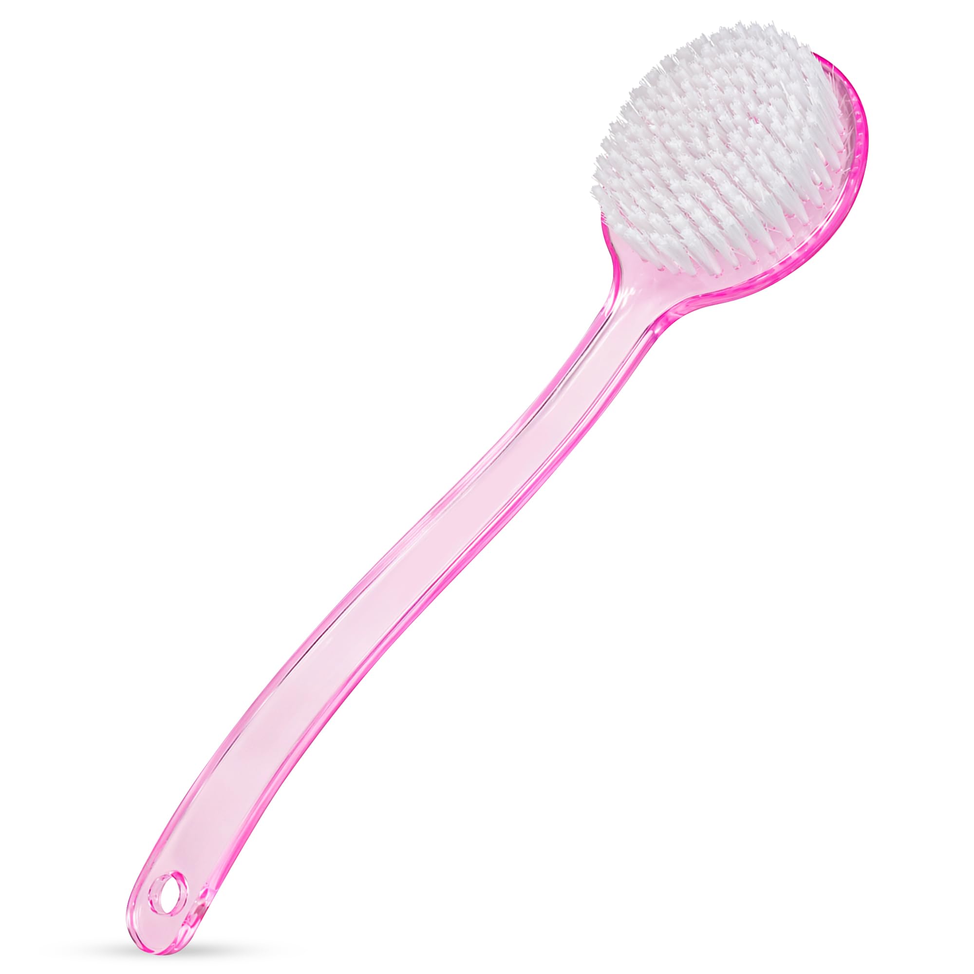 GLUN Elegant Pink Transparent Back Cleaning Bath Brush, Long Handle Soft Bristle Body Scrubber for Deep Cleansing & Refreshing S