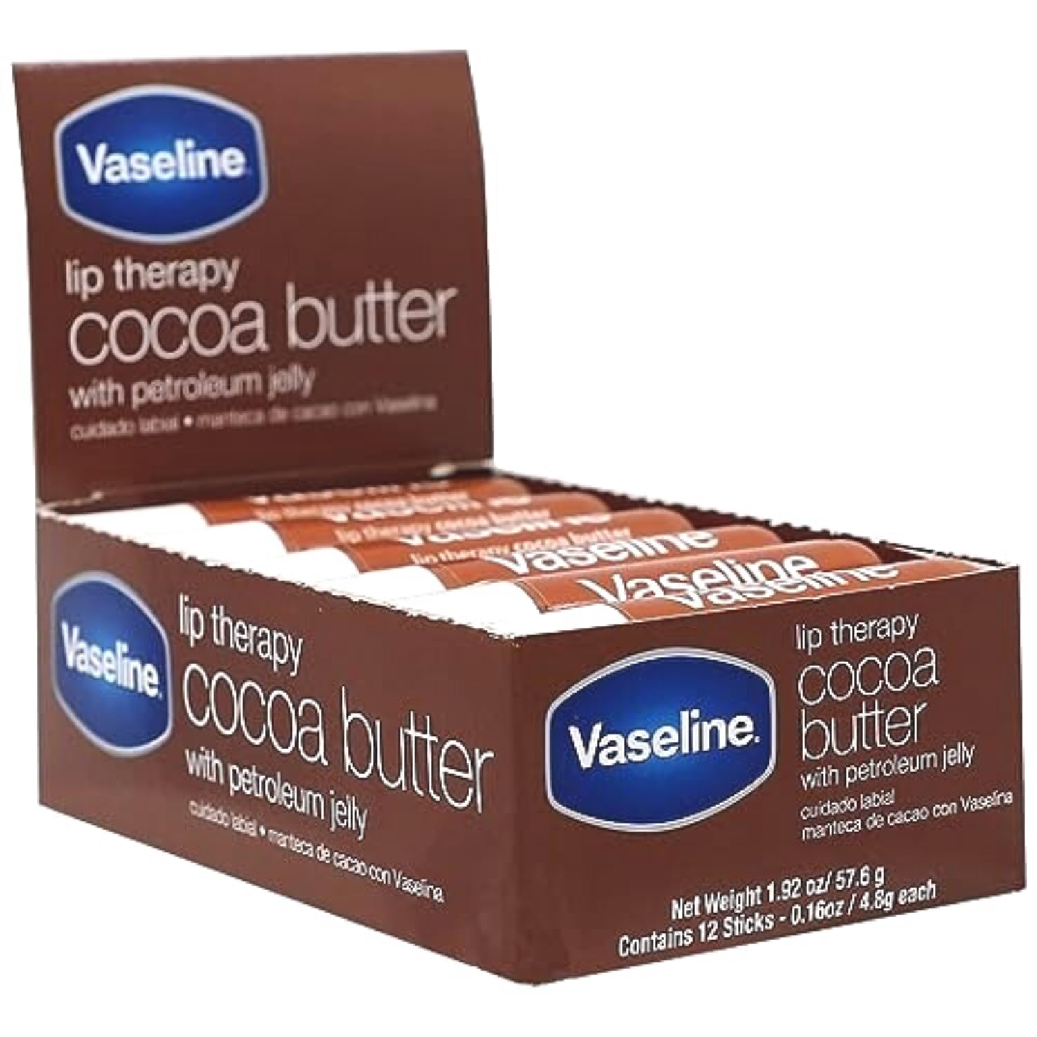 Vaseline Lip Balm Cocoa - 12 Pack, 0.16 Ounce Each, Clear