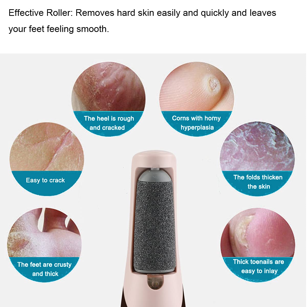 GOMINYUF 5 Pack Black Coarse Roller Refills for Finishing Touch Flawless Pedi - Beech Wood, Includes Cleaning Brush