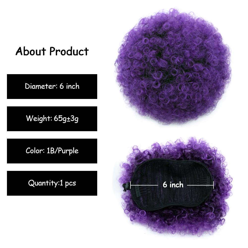 Yinmei Baibian Purple Afro Puff Drawstring Ponytail For Black Women Short Ponytail High Puff Bun Hair Piece Kinky Curly Clip In