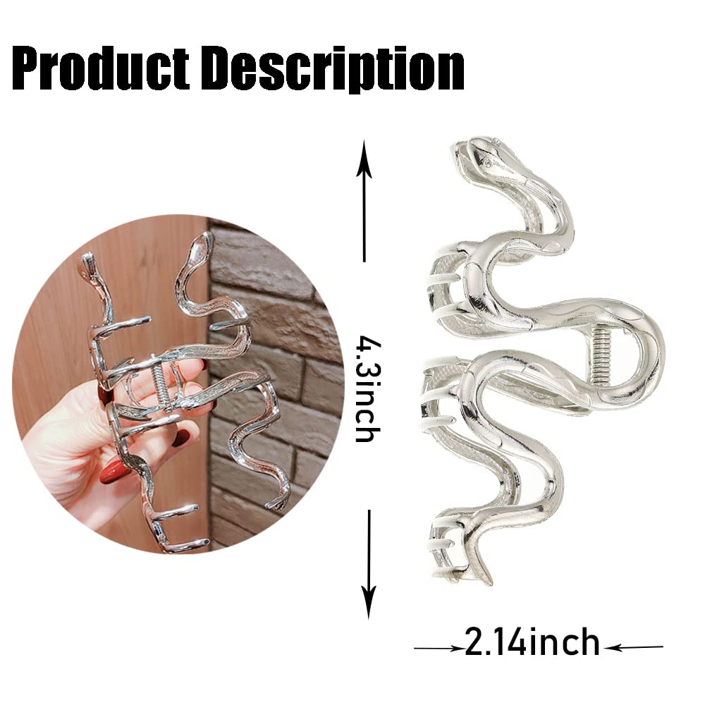 1Pcs Snake Hair Claw Clips Metal Silver Hair Clip Exquisite Snake Design Large Claw Clip For Thick Hair Cute Hair Barrettes Hair