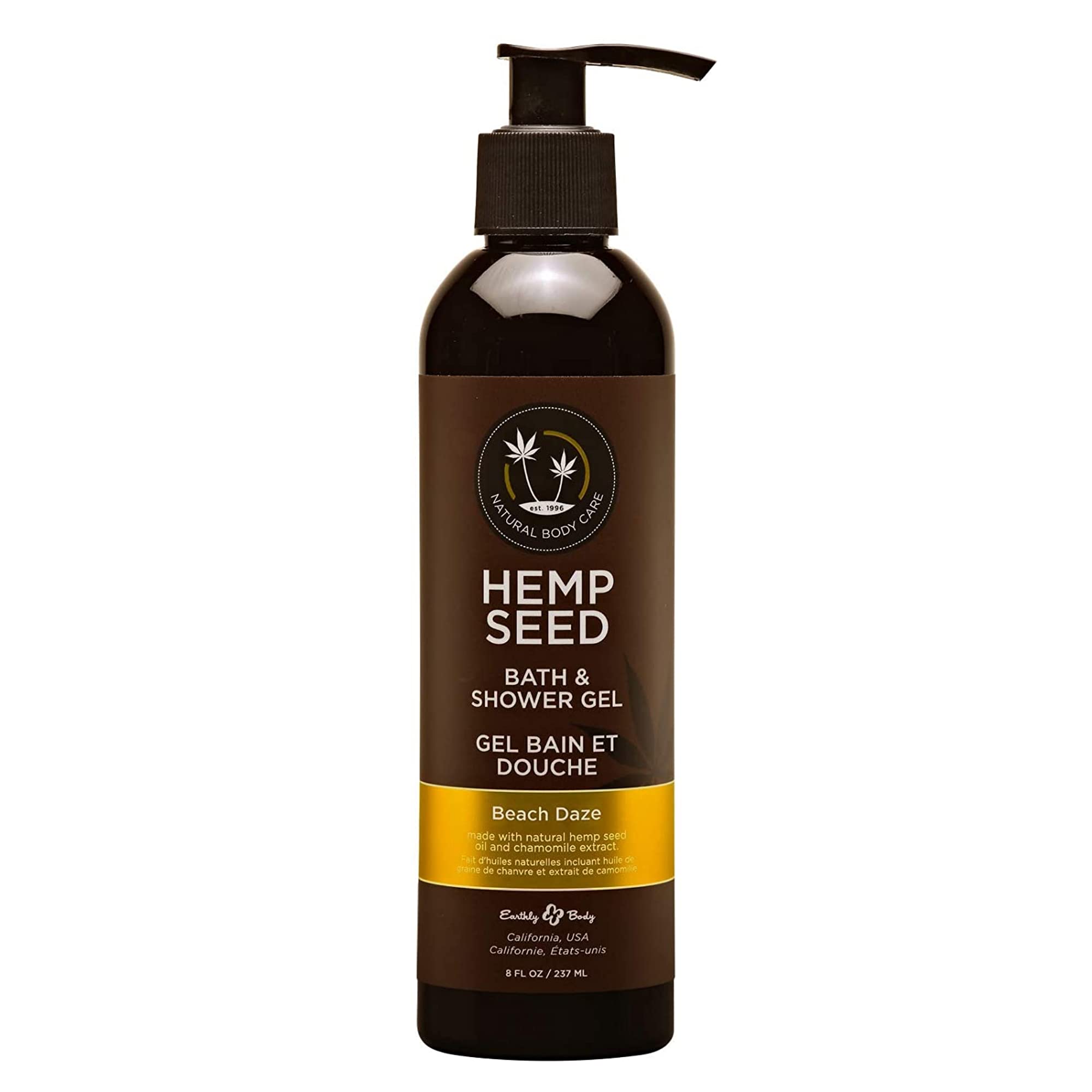 Earthly Body Hemp Seed Bath & Shower Gel, Beach Daze Scent - 8 Oz - Moisturizing Formula With Hemp Seed Oil, Chamomile & Hydroly