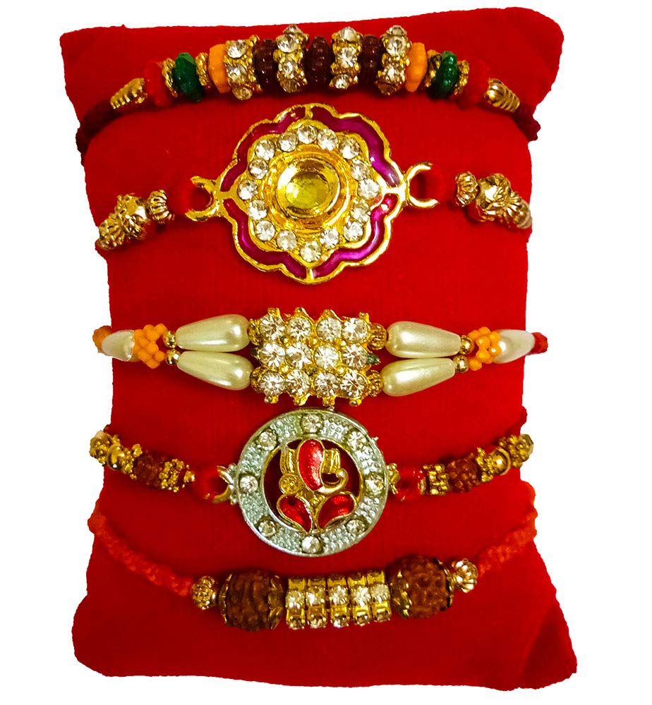 Avanti Creations Combo Of 5 Rakhi Bracelet For Brother Rakshabandhan Rakhi Festival With Roli Chawal