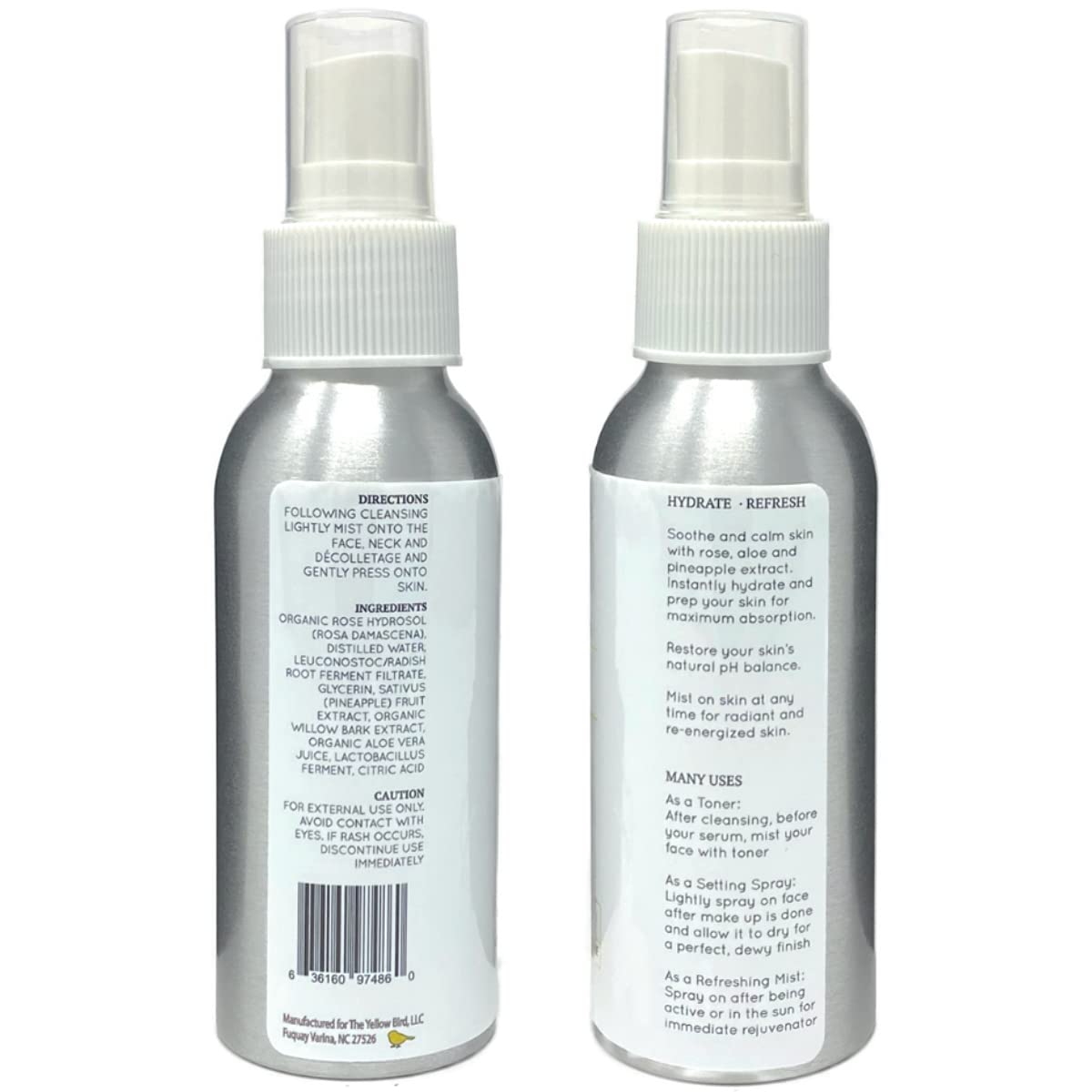 Yellow Bird Natural Rose Water Face Toner - Soothing Facial Hydration Spray, Calming Makeup Setting Mist, Moisturizer Willow Bar