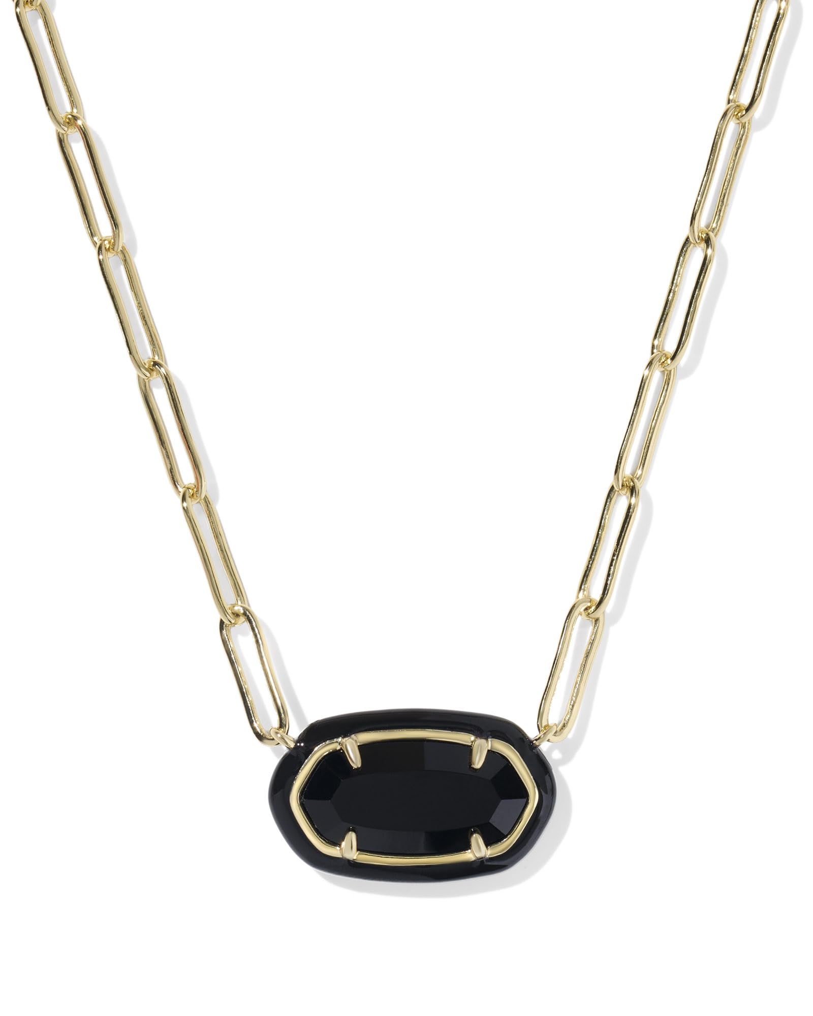 Kendra Scott Elisa Enamel Frame Paperclip Necklace, 14K Gold-Plated Brass, Fashion Jewelry for Women, Black Agate