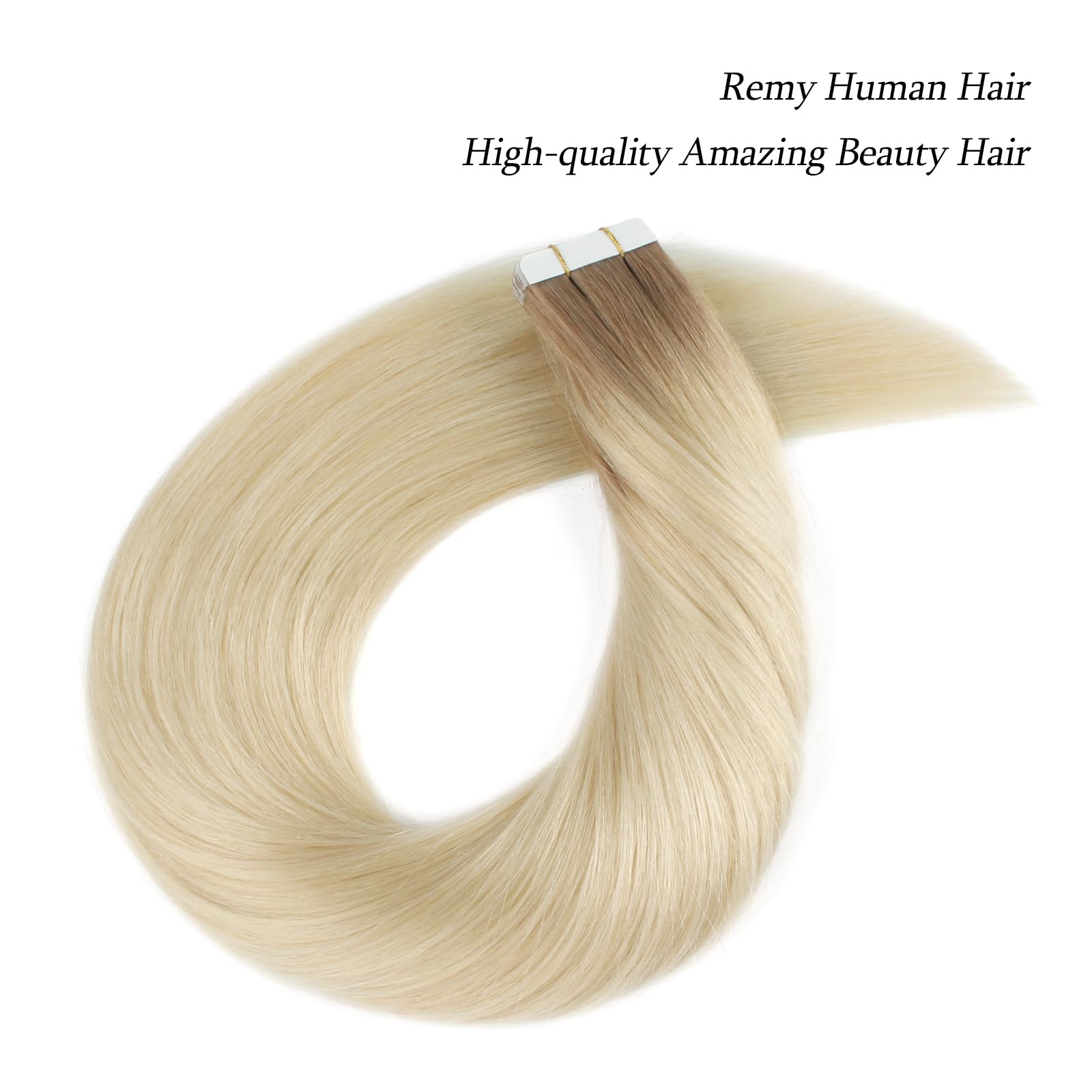 Amazingbeauty 20 Pieces Remy Human Hair Invisible Rooted Tape In Hair Extensions - Platinum Blonde With Chestnut Brown Base R6-6