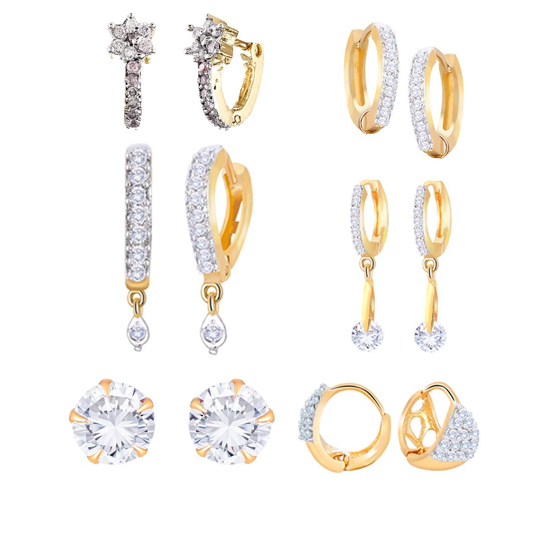 Zeneme Earring Gold Plated American Diamond Earrings Combo Of 8 Pairs Jewellery For Women & Girls (Design_06)