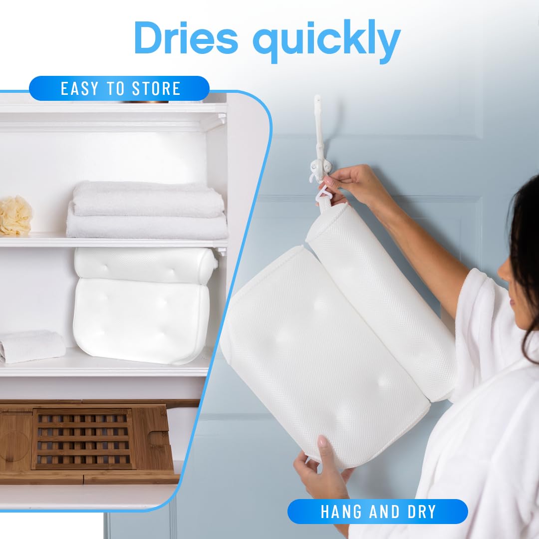 Bath Pillow (Extra Comfort), Bath Pillows For Tub Neck And Back Support, Bathtub Pillows For Head And Neck, Bathtub Pillow, Bath