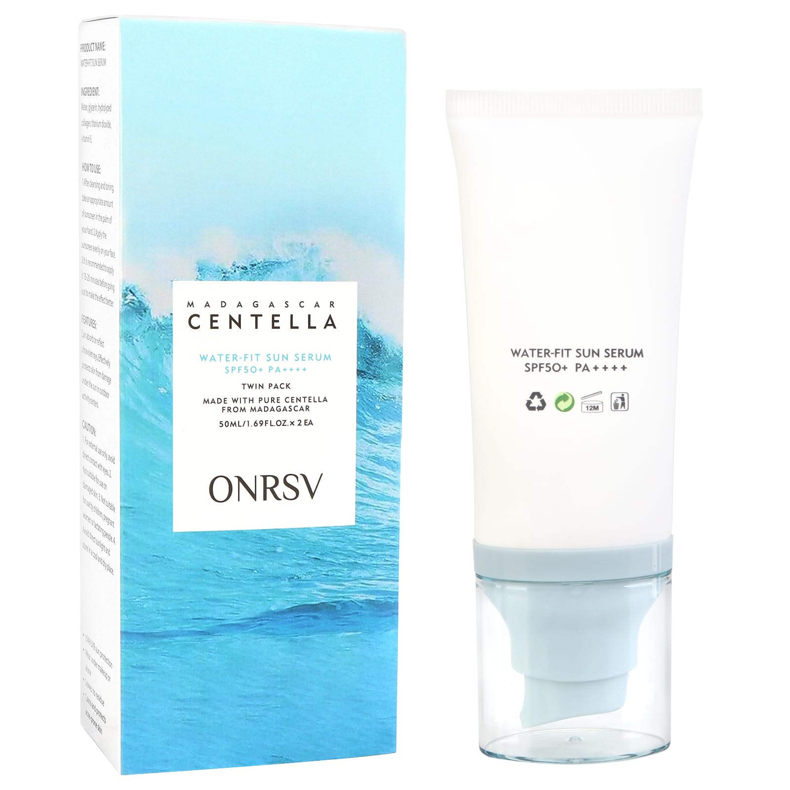 Madagascar Centella Sunscreen SPF50 Facial Serums, Moisturizing and Non-Sticky Centella Water-Fit Sun Protection for All Skin Ty