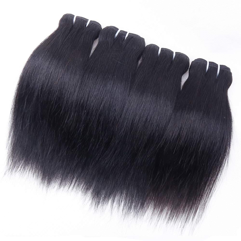 Brazilian Straight Hair Bundles With T Part Closure(10 10 10 10+10) Straight Human 4 Bundles With Closure 50G/Pc 10A Unprocessed