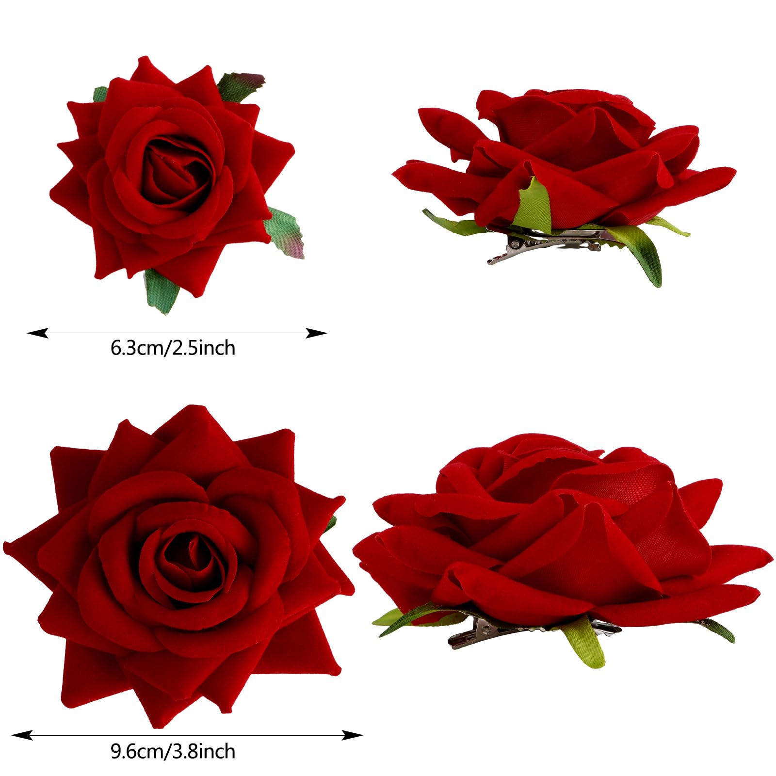 Cieher 6 Pcs Red Rose Hair Clips For Women Girls, Fabric Rose Flowers Hair Clip Pin Mexican Rose Hair Accessories, Multi-Occasio