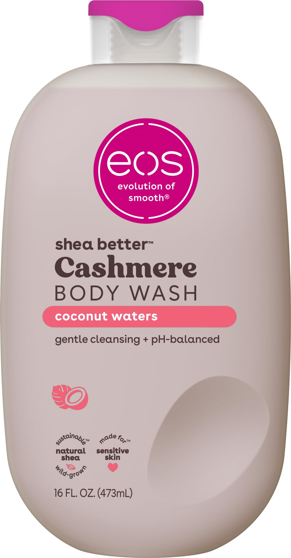 eos Shea Better Cashmere Body Wash, Coconut Waters, Moisturizing and Nourishing, pH Balanced Creamy Gel Formula, Paraben & Phtha