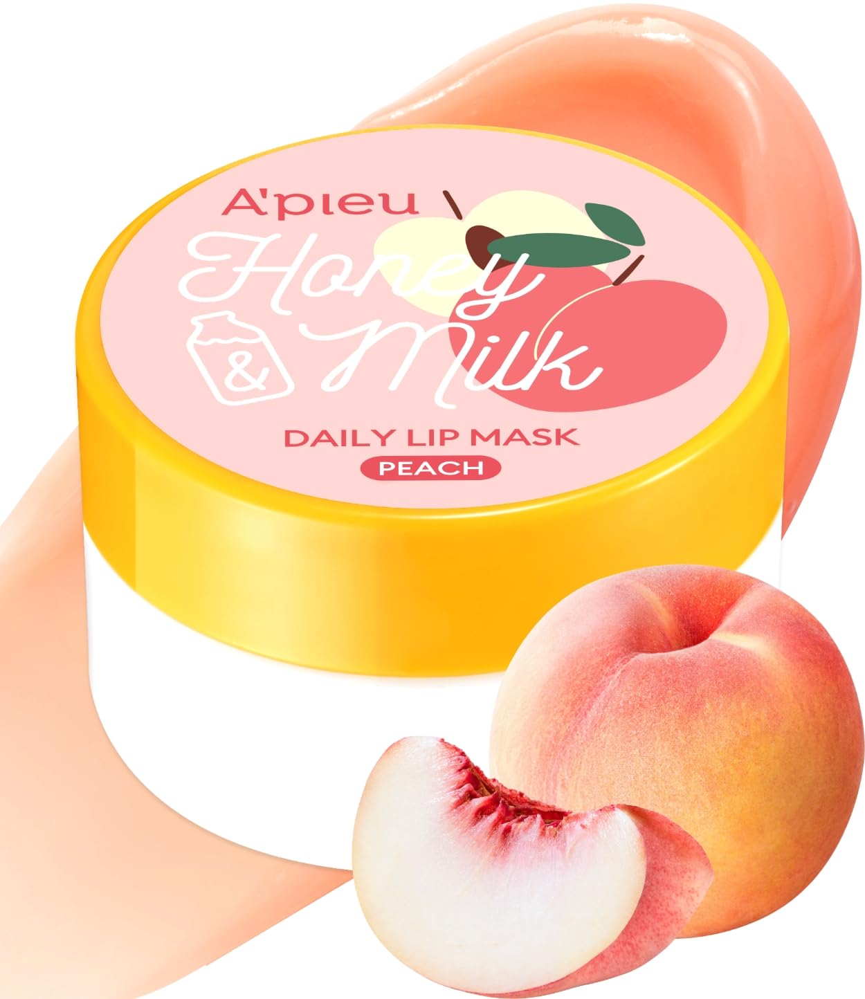 A'PIEU Honey & Milk Daily Lip Mask (Peach) - Nourishing Overnight Korean Lip Mask | Hydrating Lip Moisturizer with Honey, Propol
